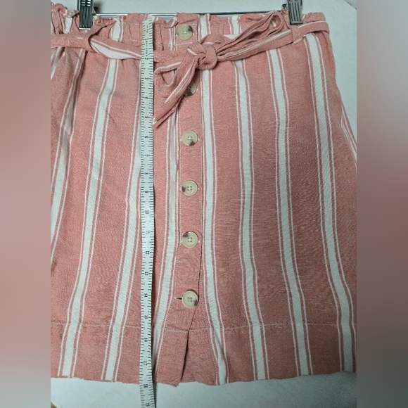 Loft Striped Linen Blend Skirt Women's Size Small Salmon White Tie Waist Buttons - Picture 5 of 5